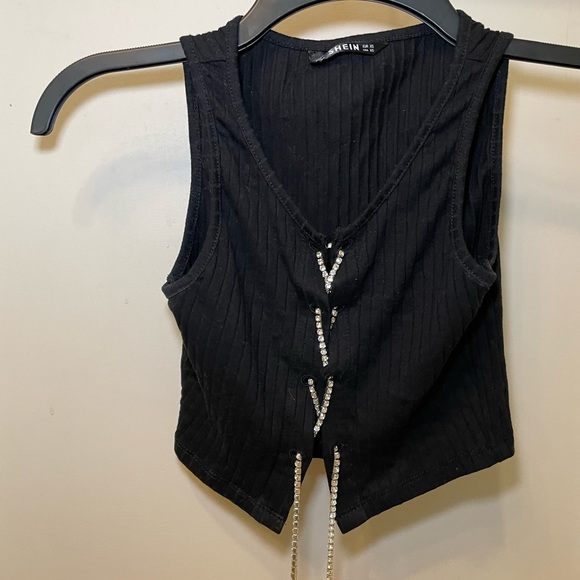 SHEIN black rhinestone lace up top - Picture 3 of 4